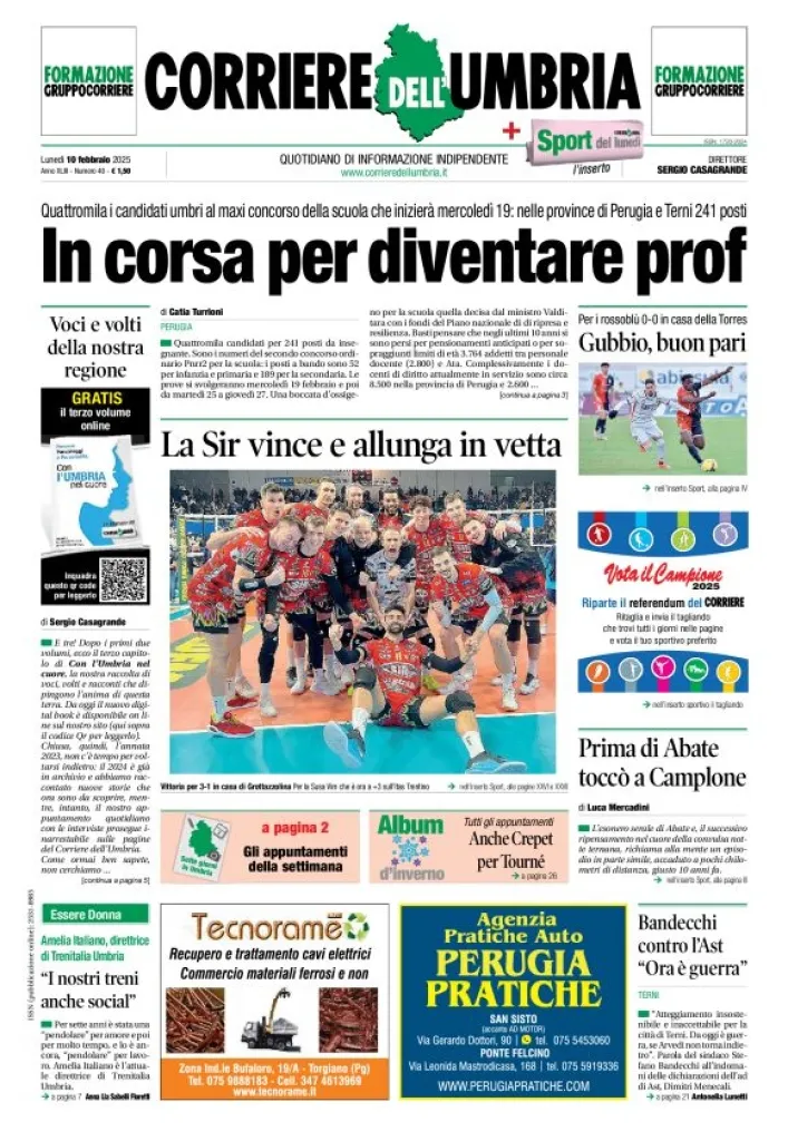 Prima-pagina-corriere umbria-del-2025-02-10